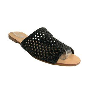 42 Gold Begonia Leather Open-toe Slide Sandals Black 9M